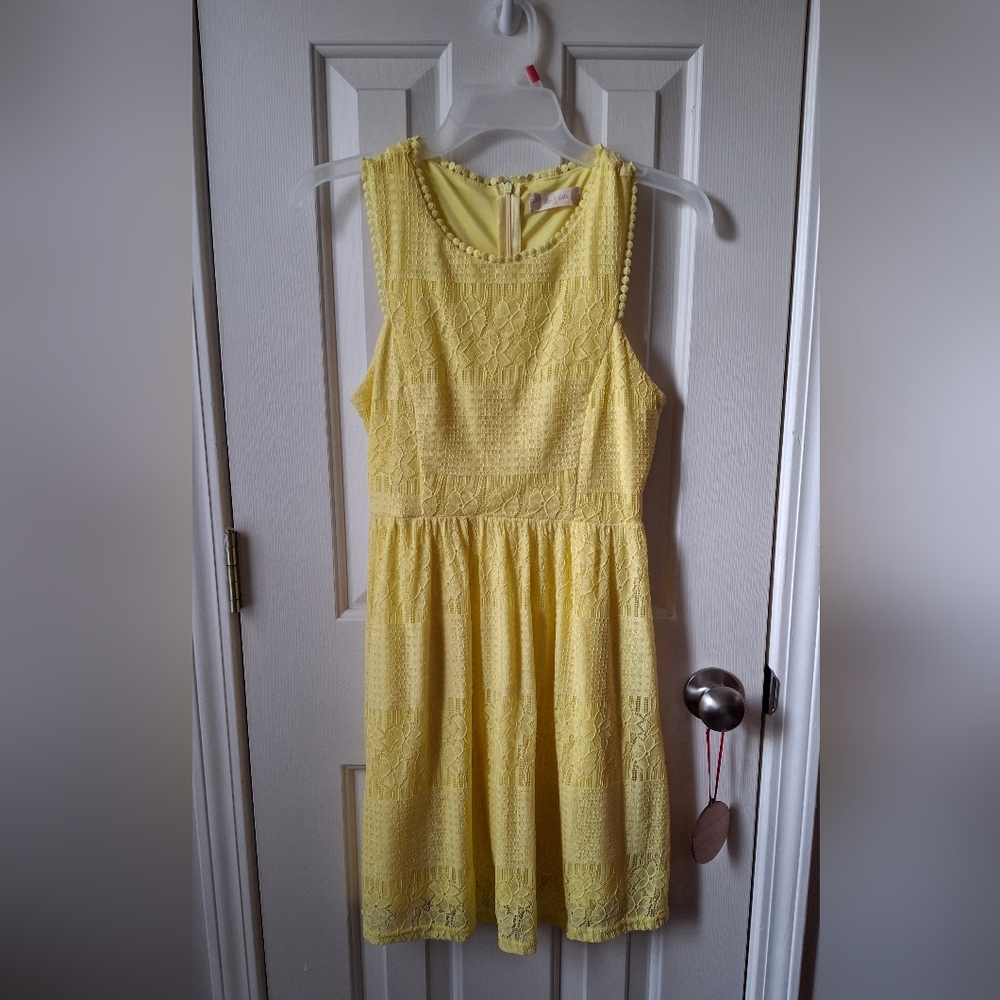 Altar'd State - Lemon Lace Fit-and-Flare Mini Dress